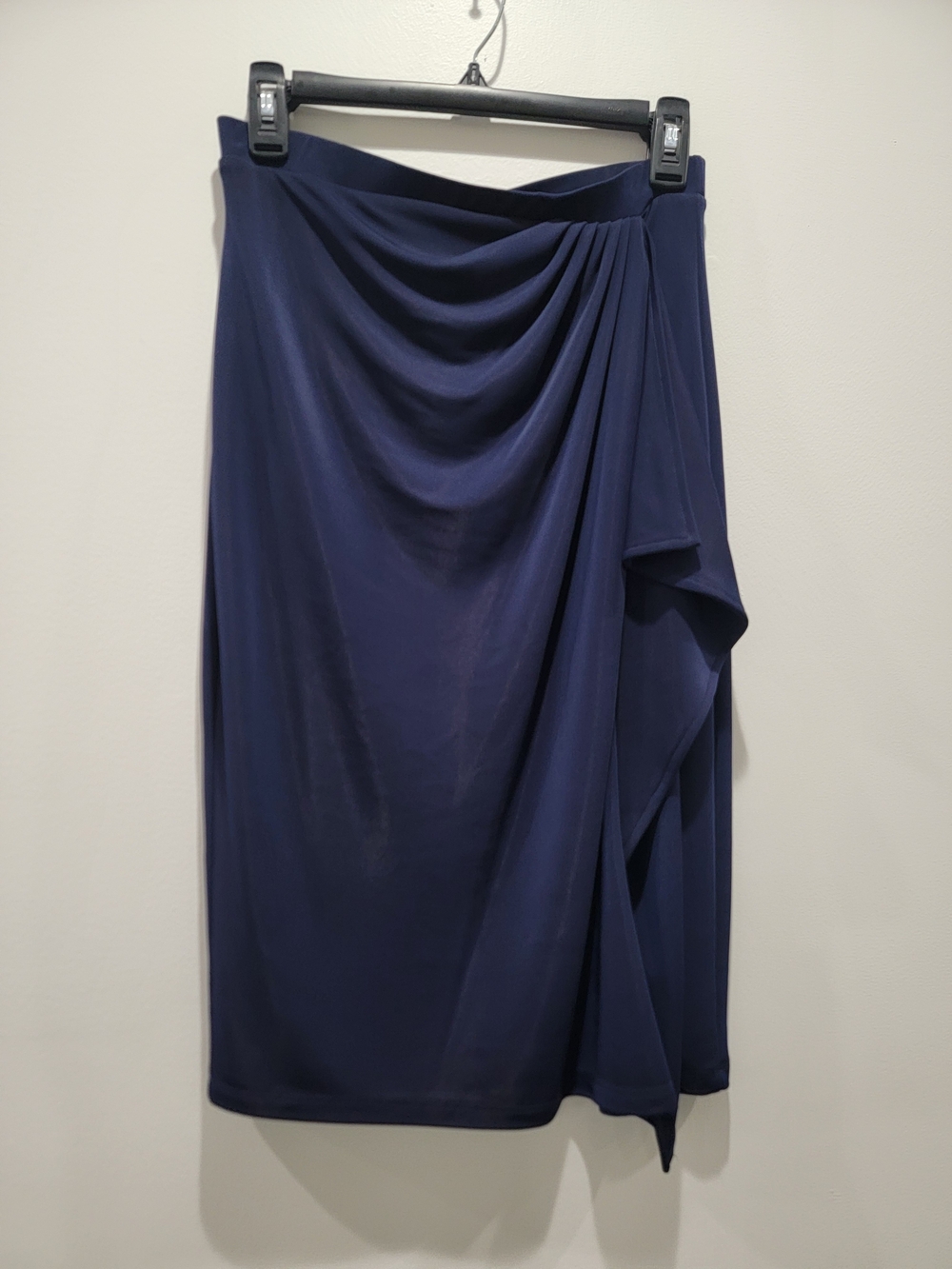 🆕️Draped Navy Midi Skirt with Side Cascade